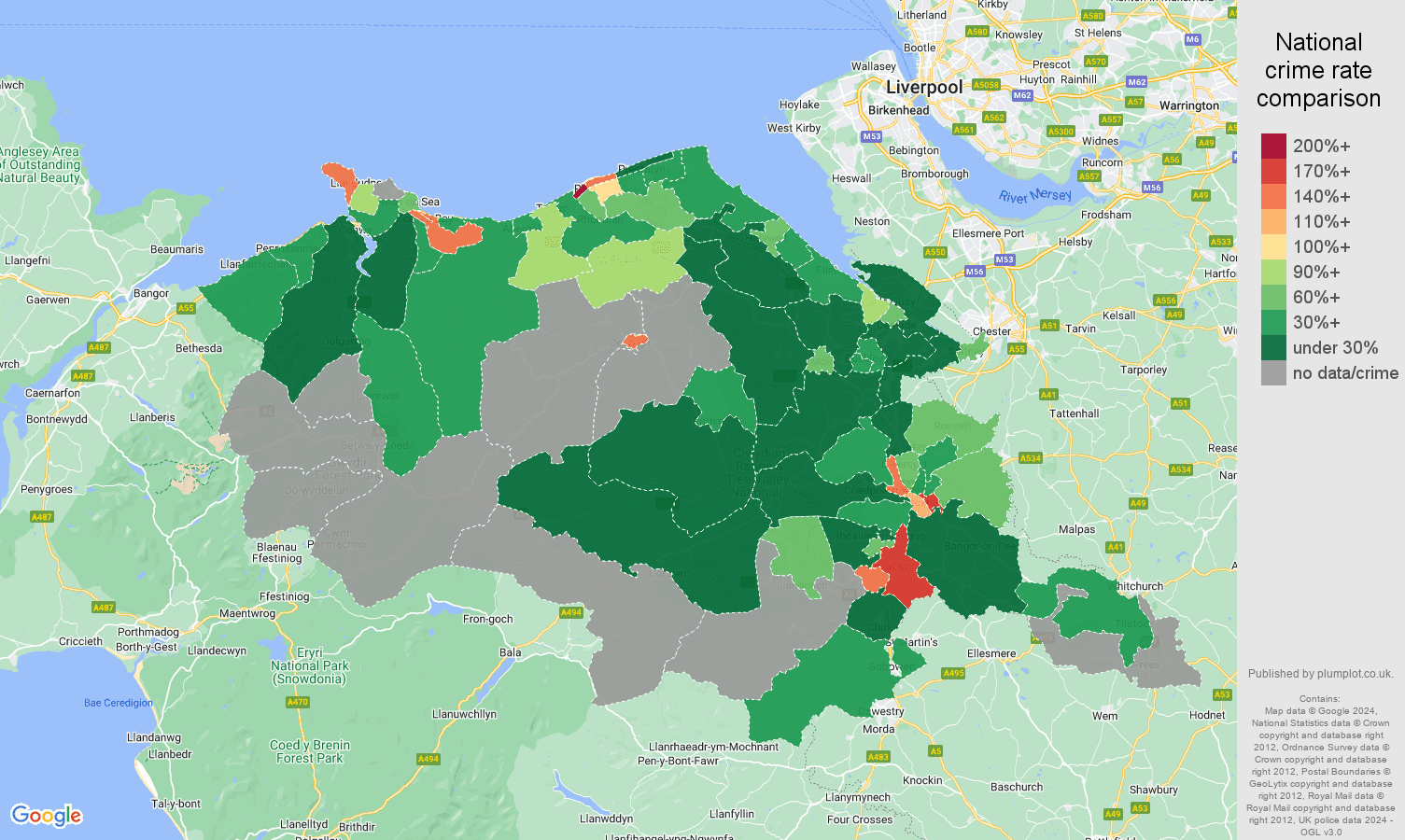 Clwyd drugs crime rate comparison map