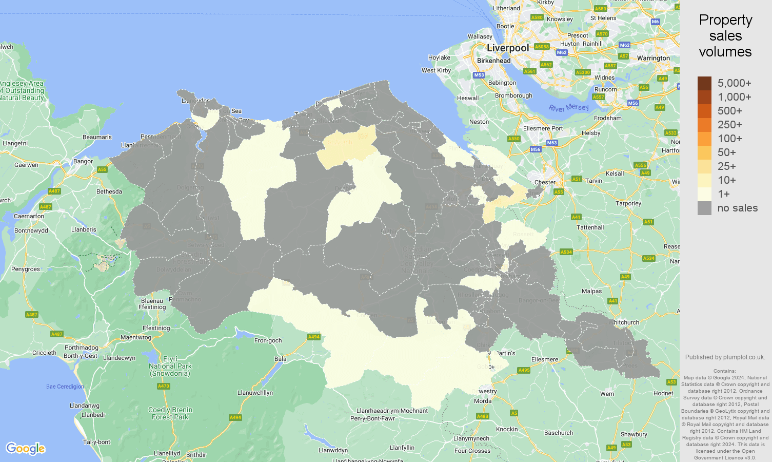 Clwyd map of sales of new properties