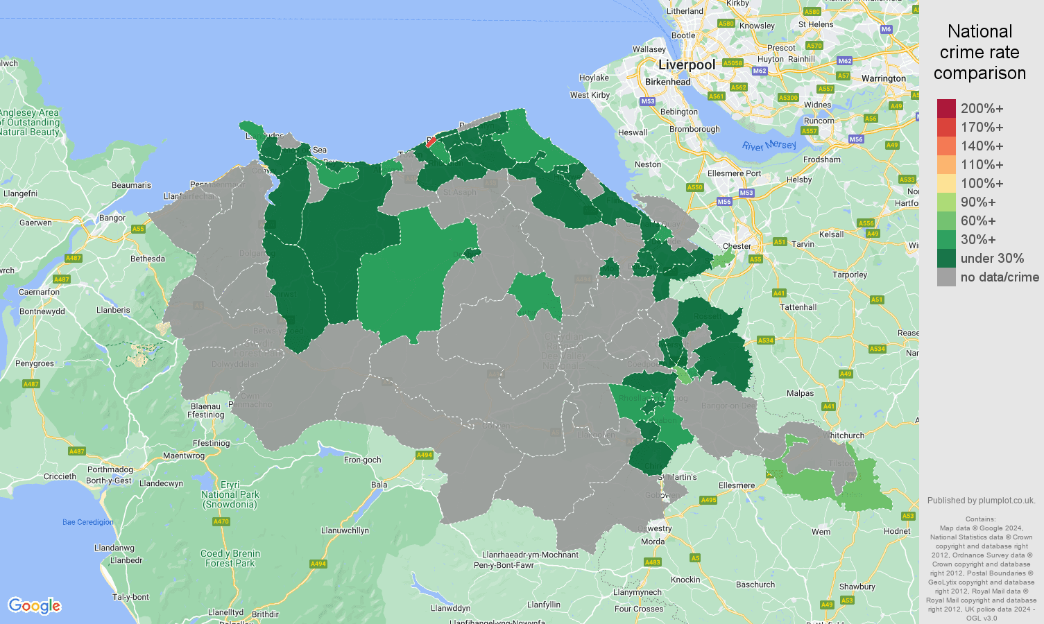 Clwyd robbery crime rate comparison map