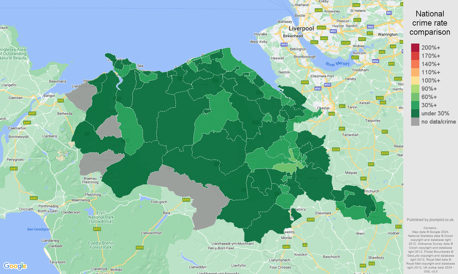 Clwyd vehicle crime rate comparison map