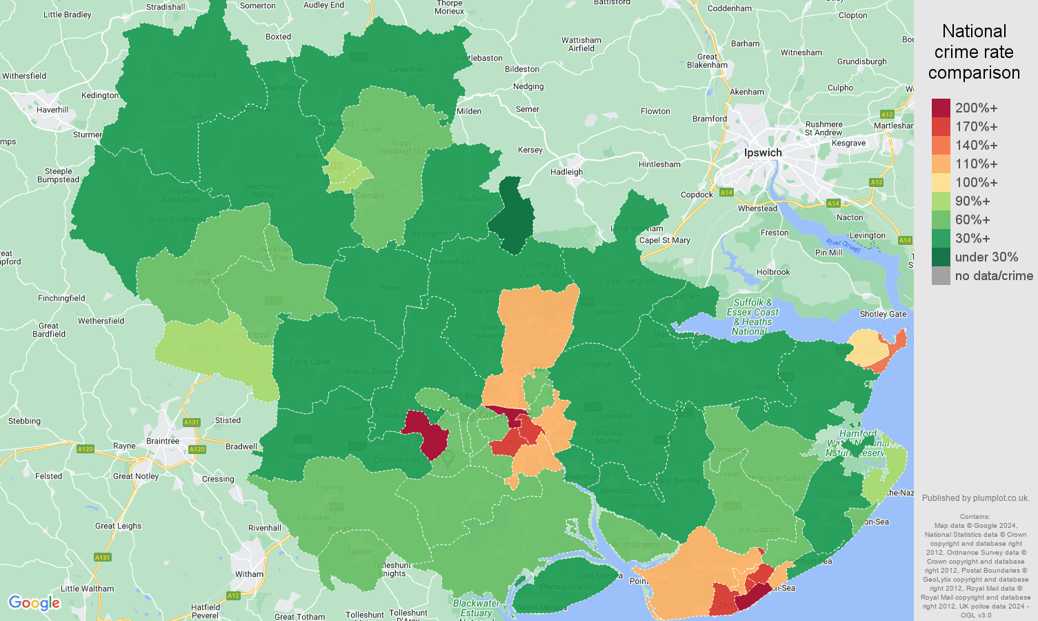 Colchester crime rate comparison map