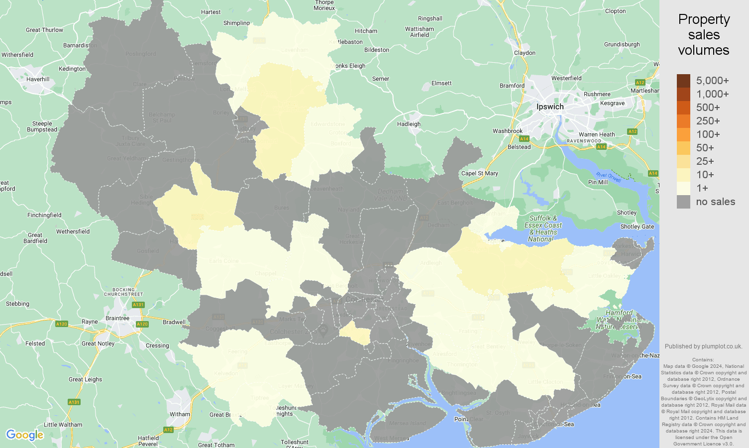 Colchester map of sales of new properties