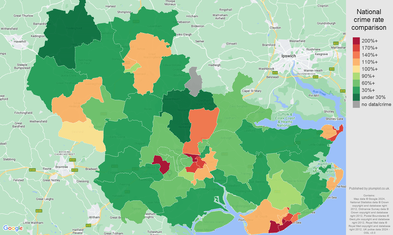 Colchester public order crime rate comparison map