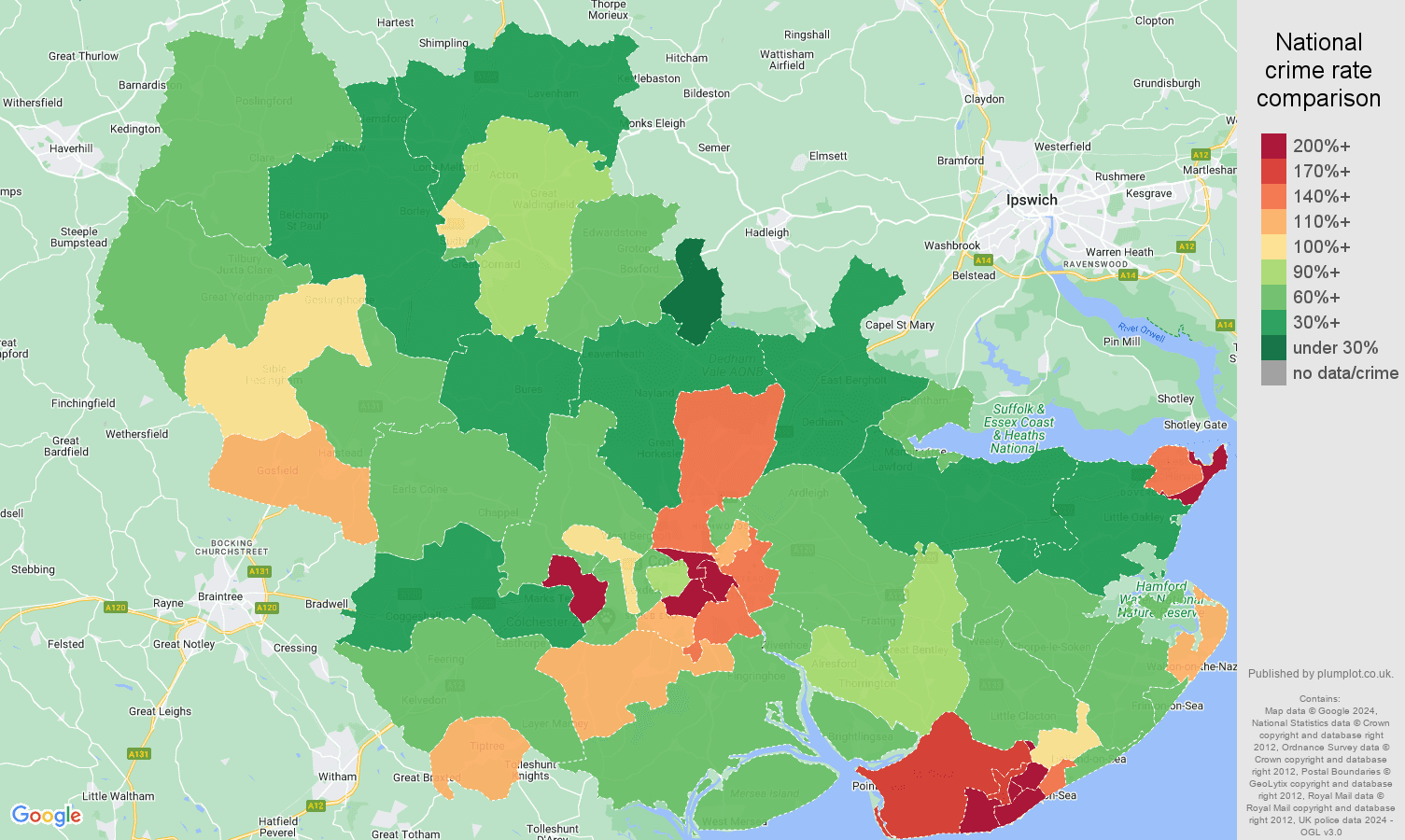 Colchester violent crime rate comparison map