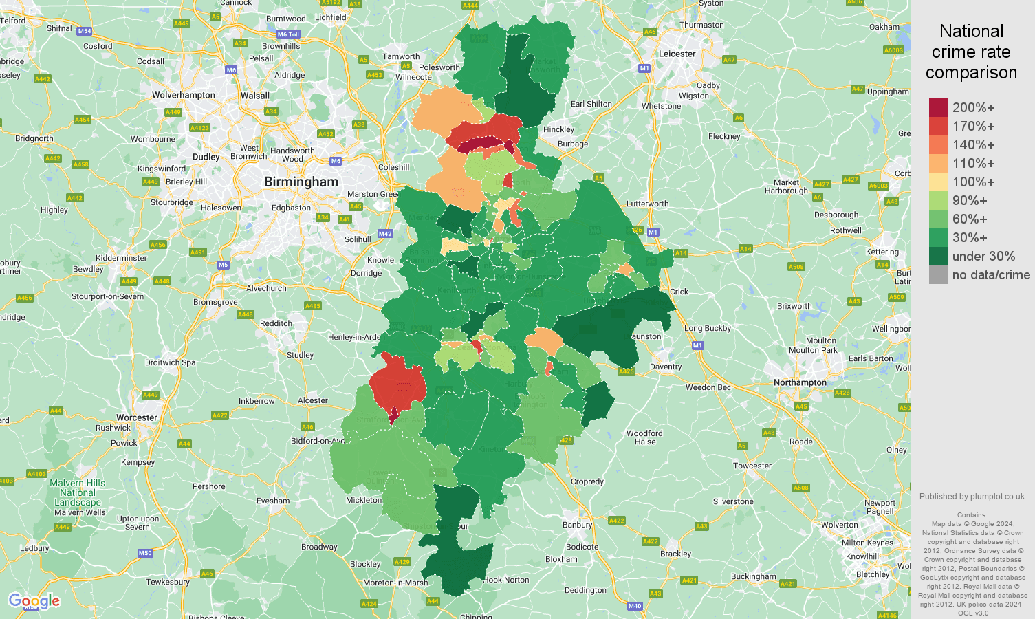 Coventry antisocial behaviour crime rate comparison map