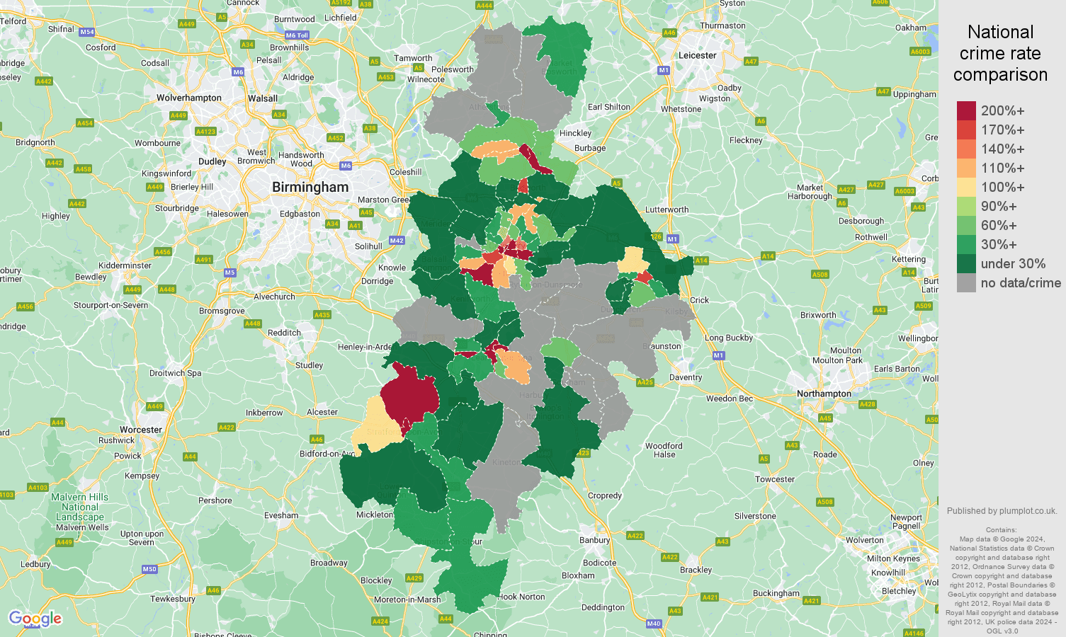 Coventry bicycle theft crime rate comparison map