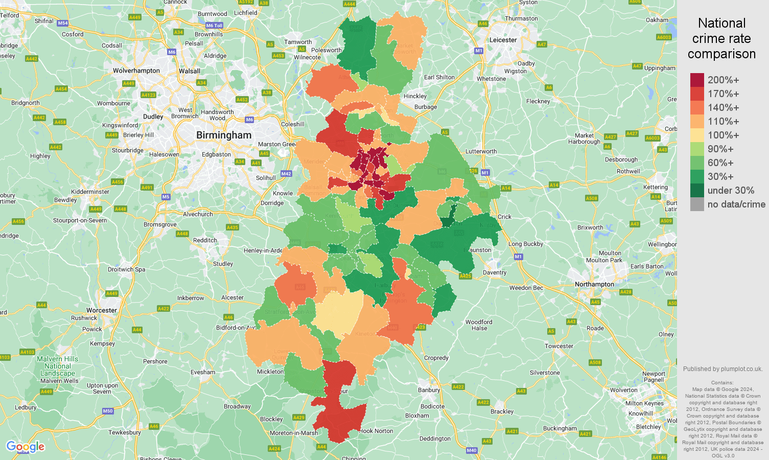 Coventry burglary crime rate comparison map