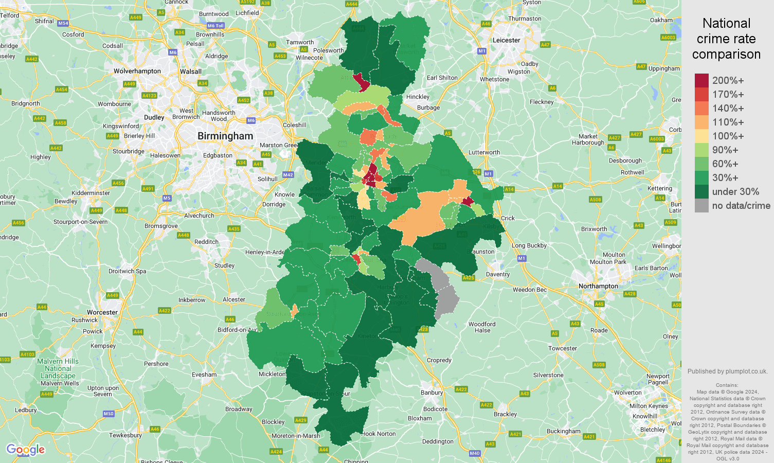 Coventry drugs crime rate comparison map