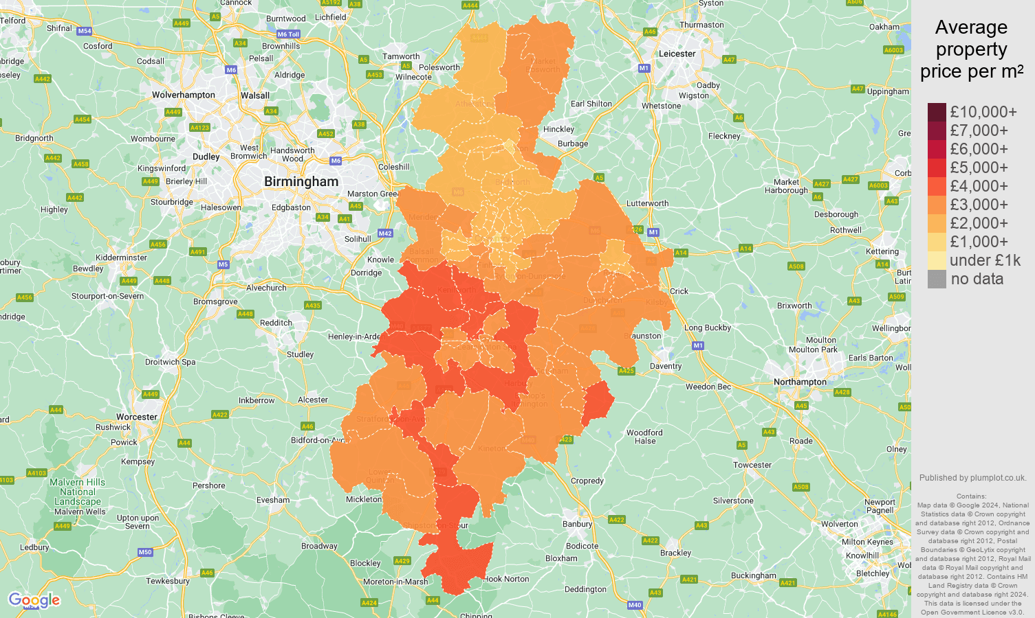 Coventry house prices per square metre in maps and graphs.