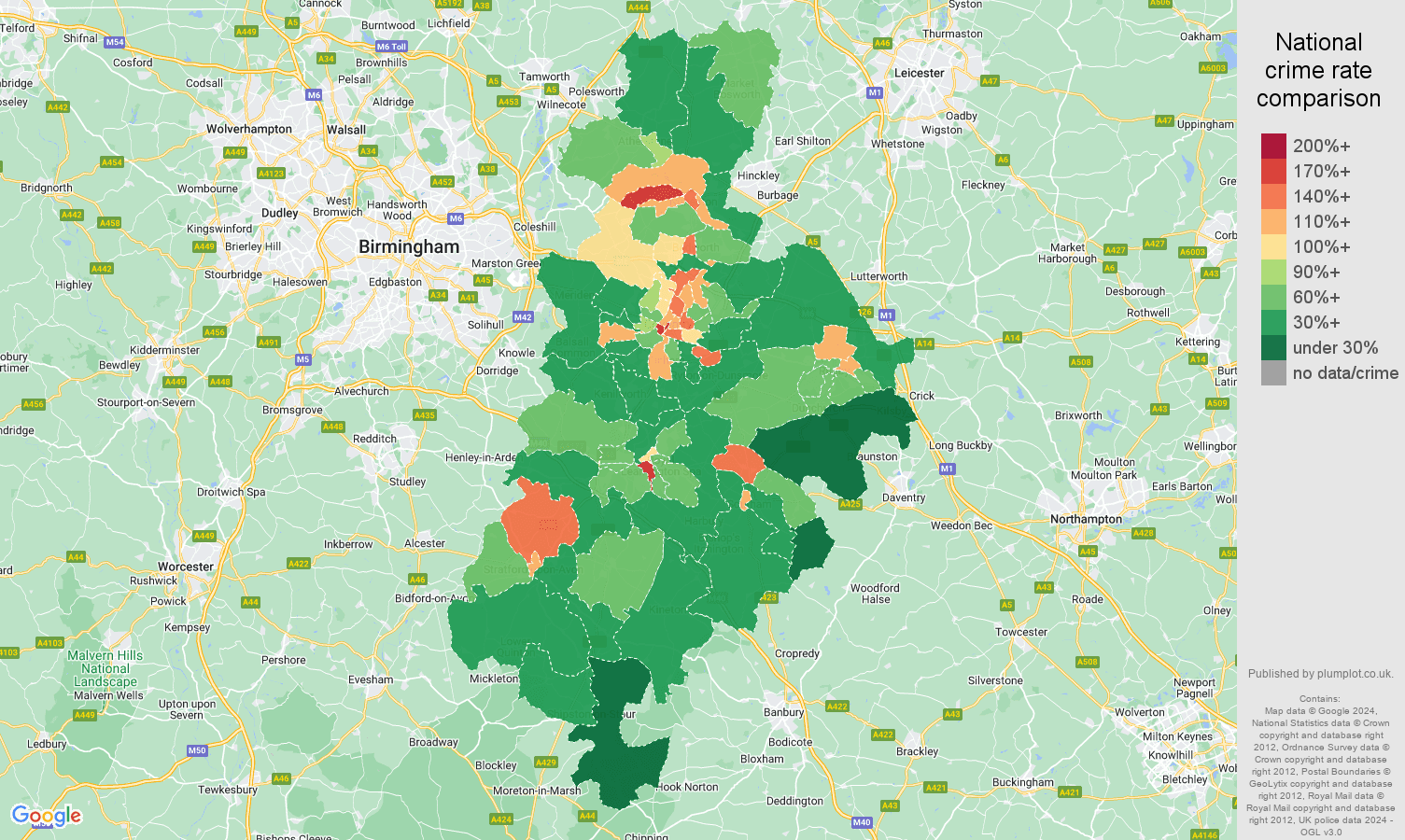 Coventry public order crime rate comparison map
