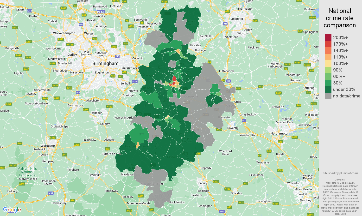 Coventry theft from the person crime rate comparison map