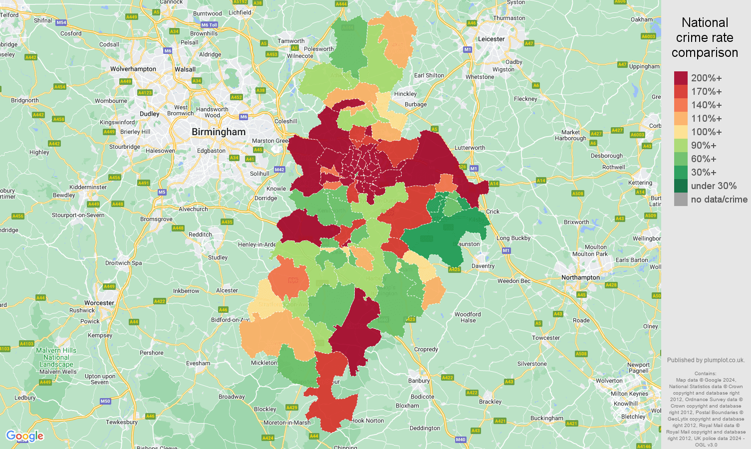 Coventry vehicle crime rate comparison map