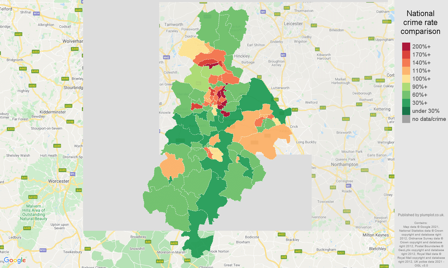 Coventry violent crime rate comparison map