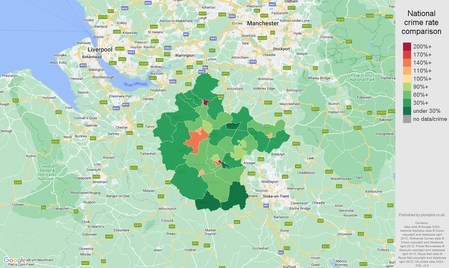 Crewe antisocial behaviour crime rate comparison map