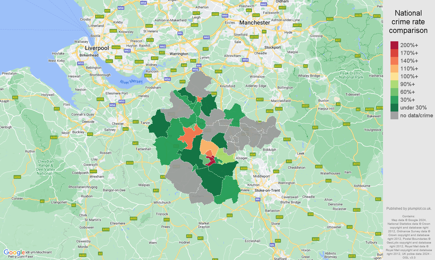 Crewe bicycle theft crime rate comparison map