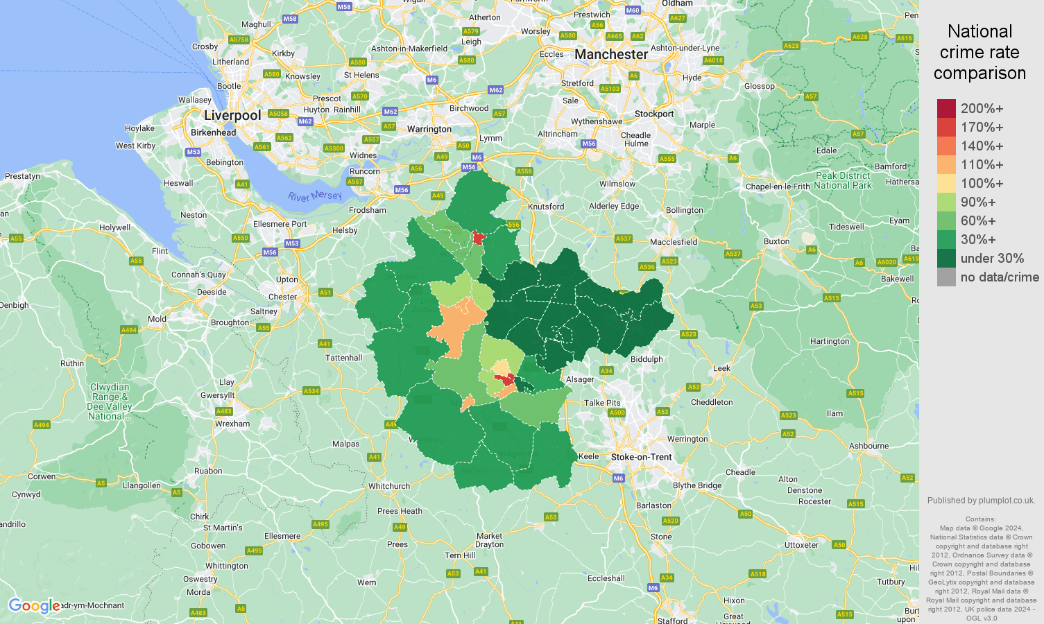 Crewe crime rate comparison map