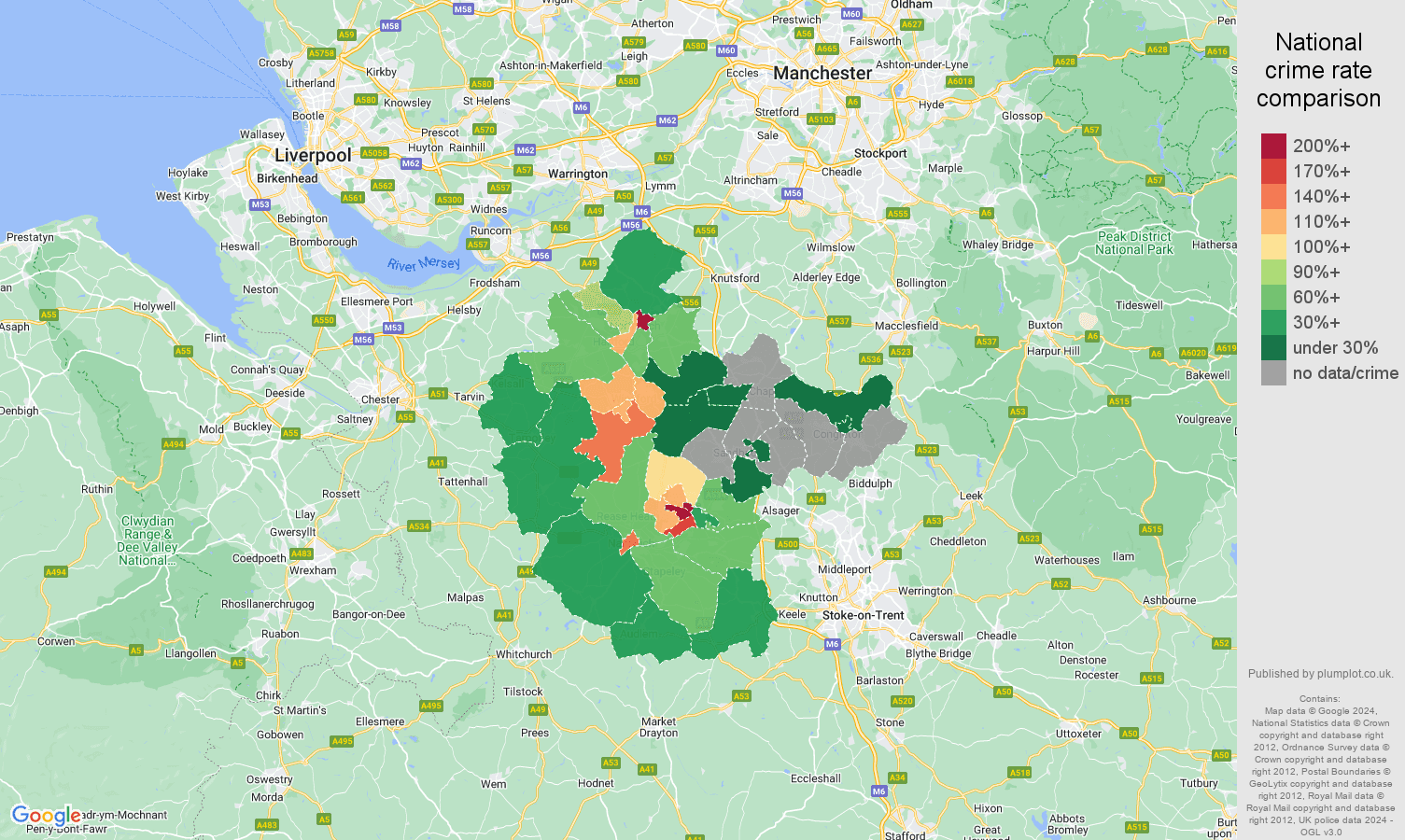 Crewe public order crime rate comparison map