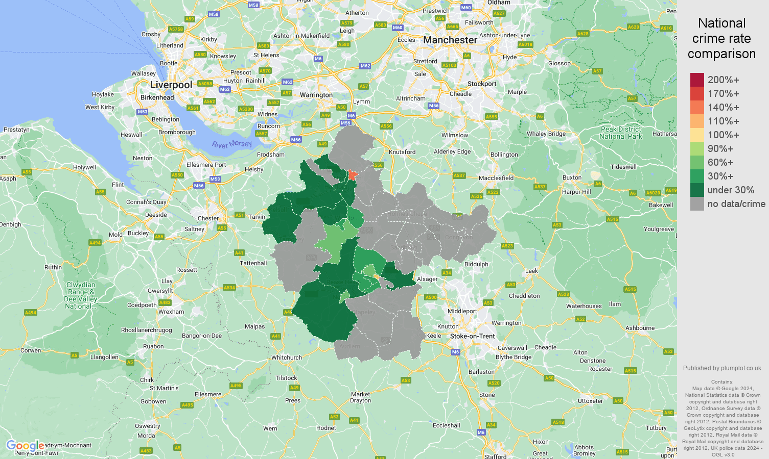 Crewe robbery crime rate comparison map