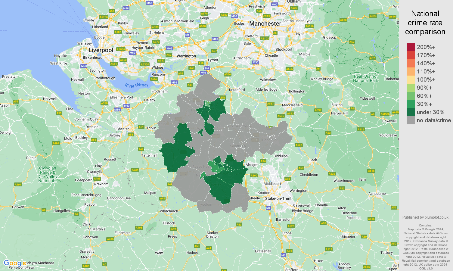 Crewe theft from the person crime rate comparison map