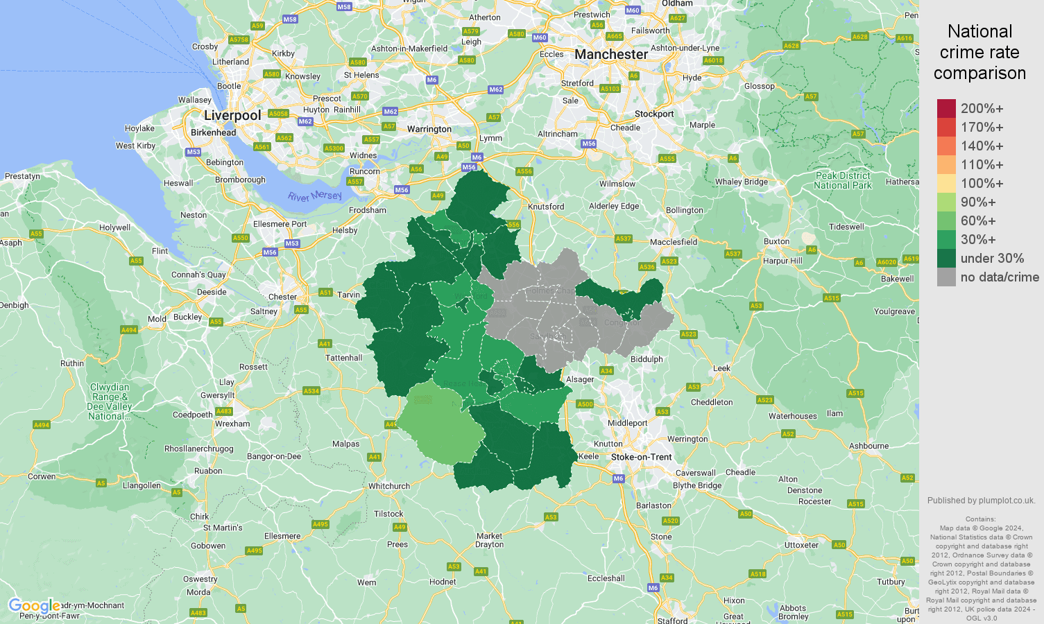 Crewe vehicle crime rate comparison map