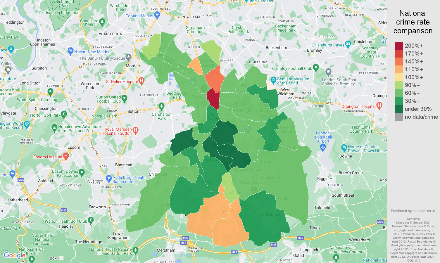 Croydon public order crime rate comparison map
