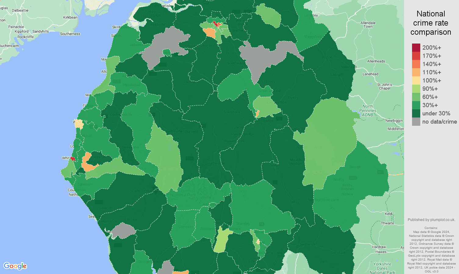 Cumbria antisocial behaviour crime rate comparison map