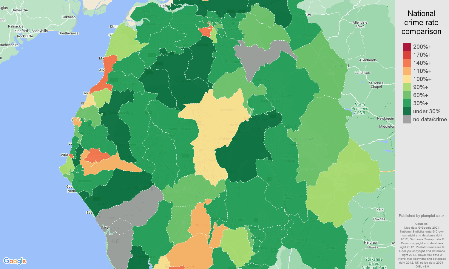 Cumbria burglary crime rate comparison map