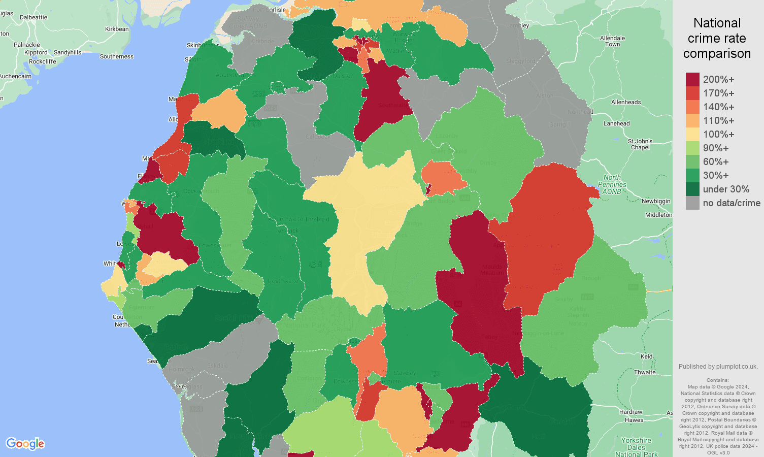 Cumbria drugs crime rate comparison map