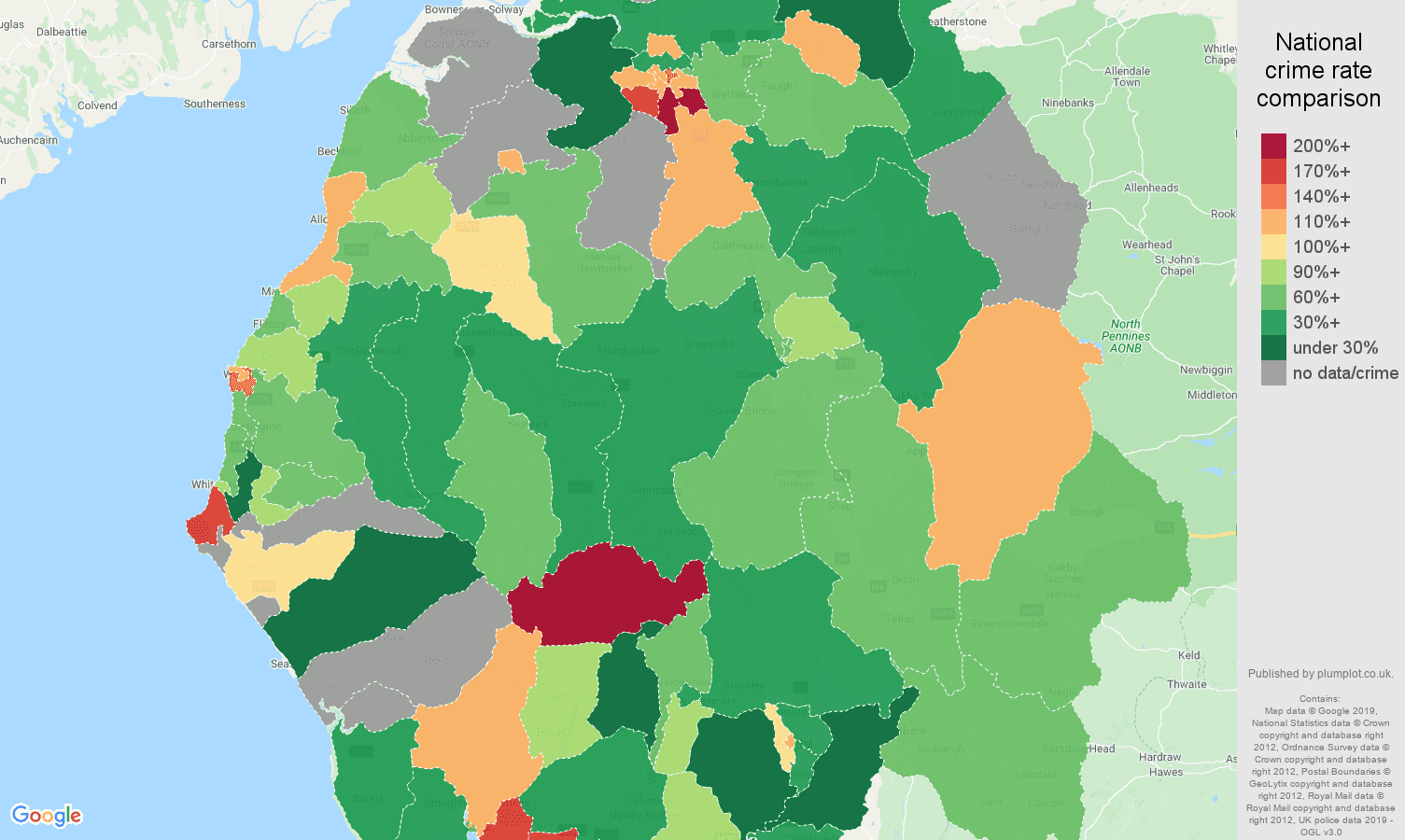 Cumbria other crime rate comparison map