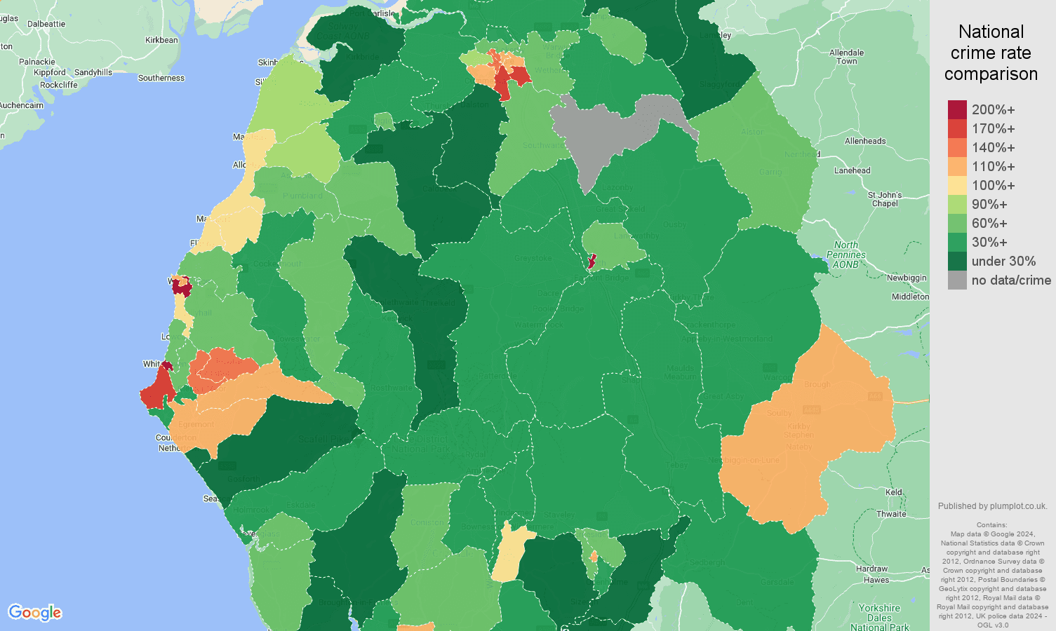 Cumbria public order crime rate comparison map