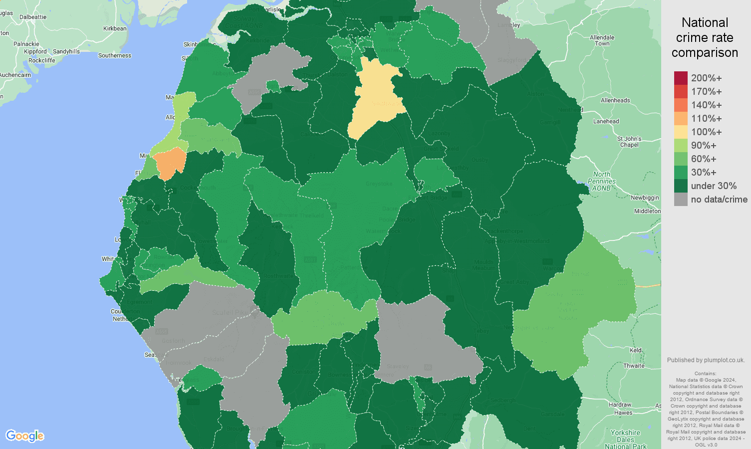 Cumbria vehicle crime rate comparison map