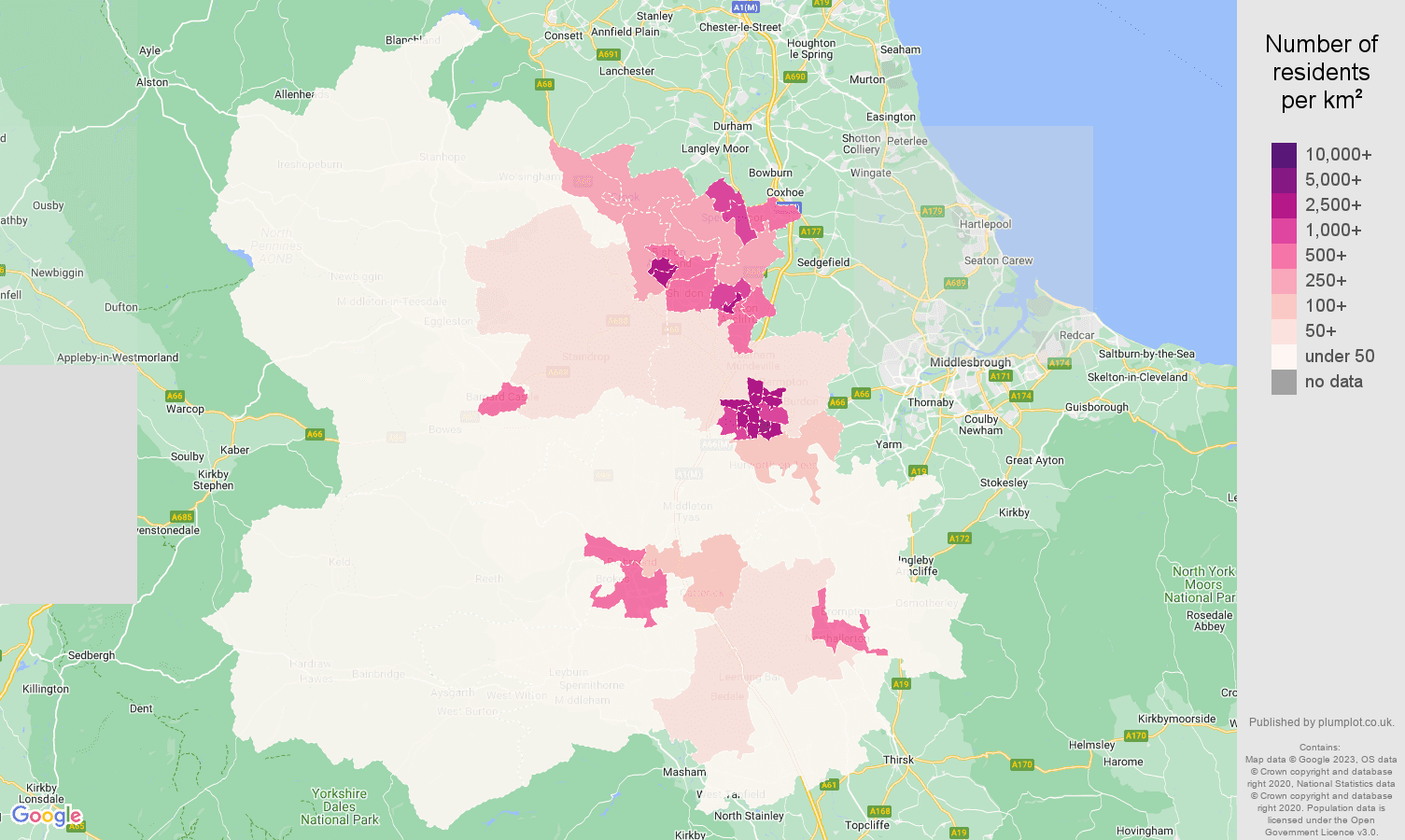 Darlington population stats in maps and graphs.