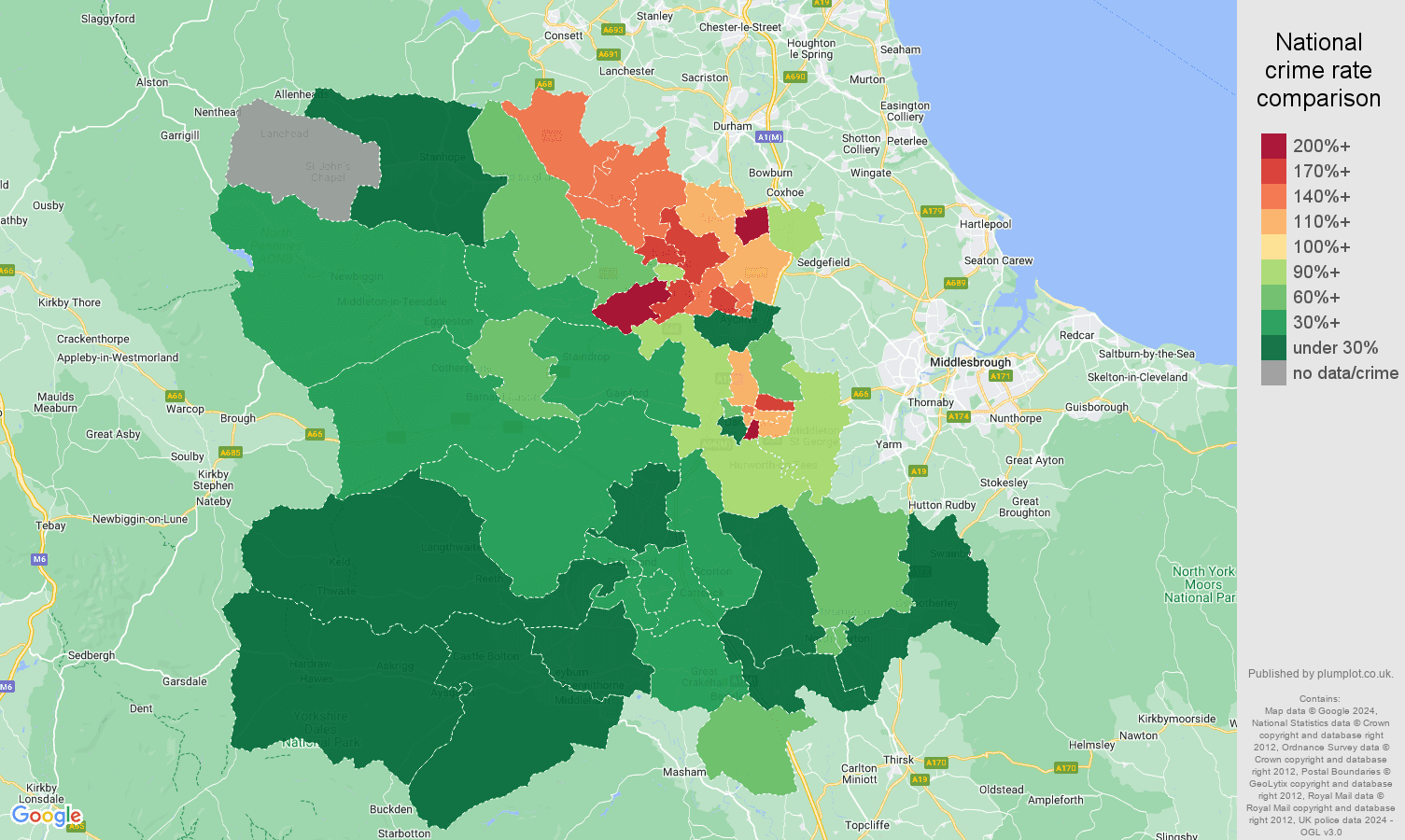 Darlington public order crime rate comparison map