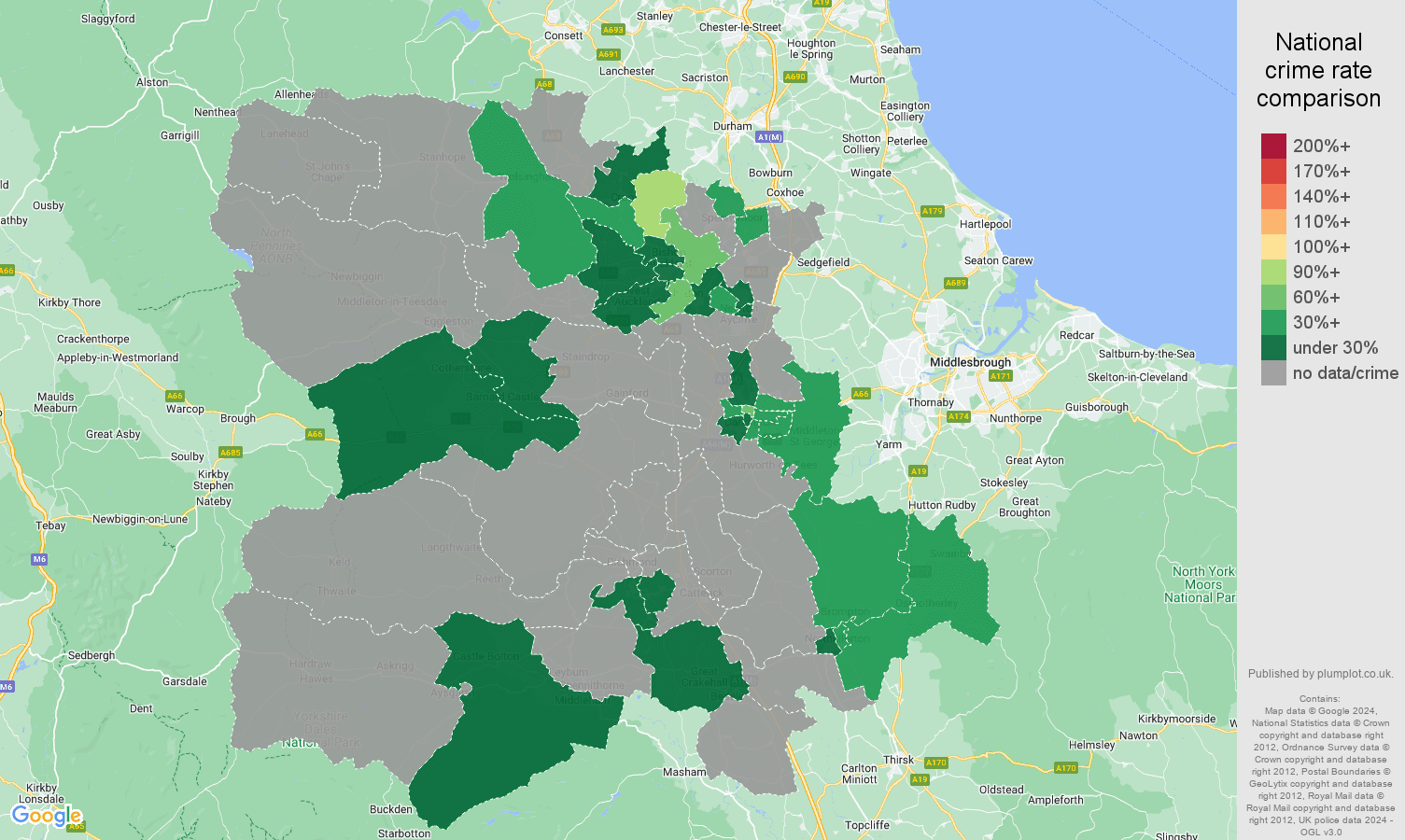 Darlington robbery crime rate comparison map