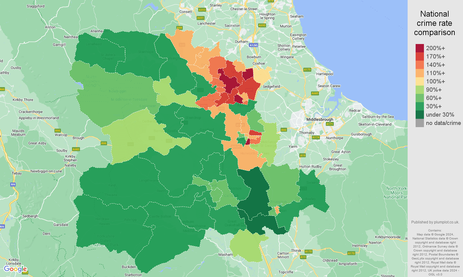 Darlington violent crime rate comparison map