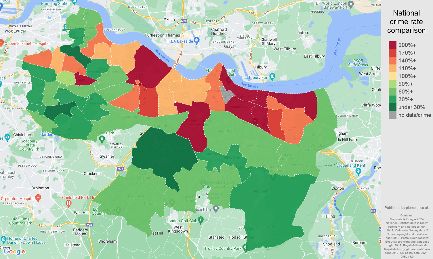 Dartford drugs crime rate comparison map