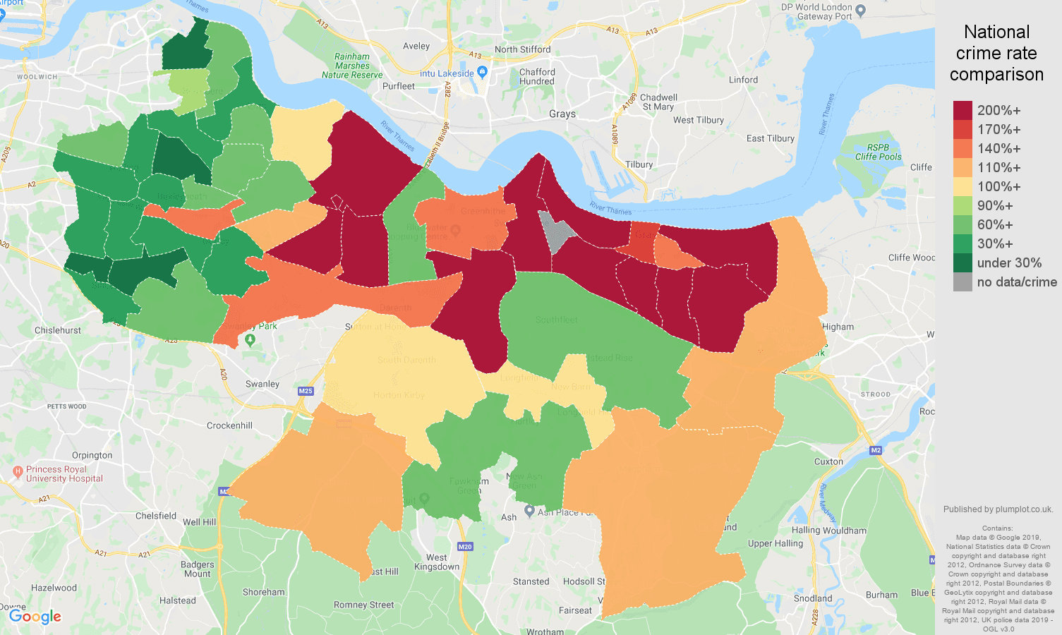 Dartford other crime rate comparison map