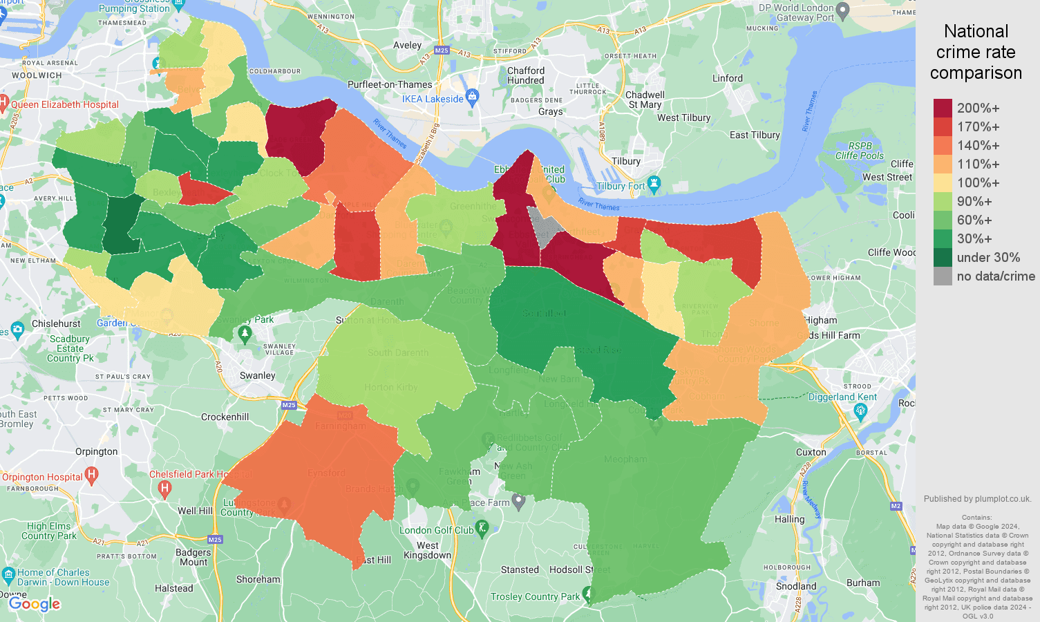 Dartford other theft crime rate comparison map