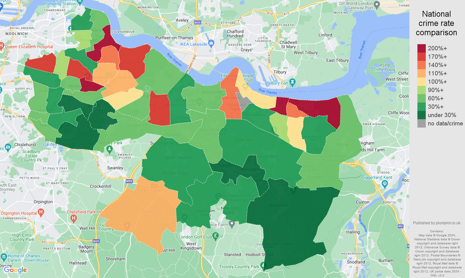 Dartford robbery crime rate comparison map