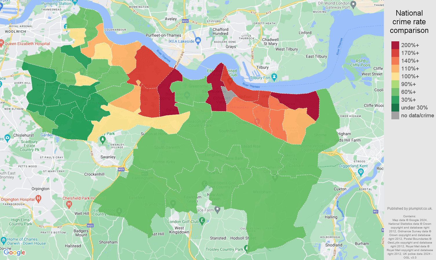 Dartford violent crime rate comparison map