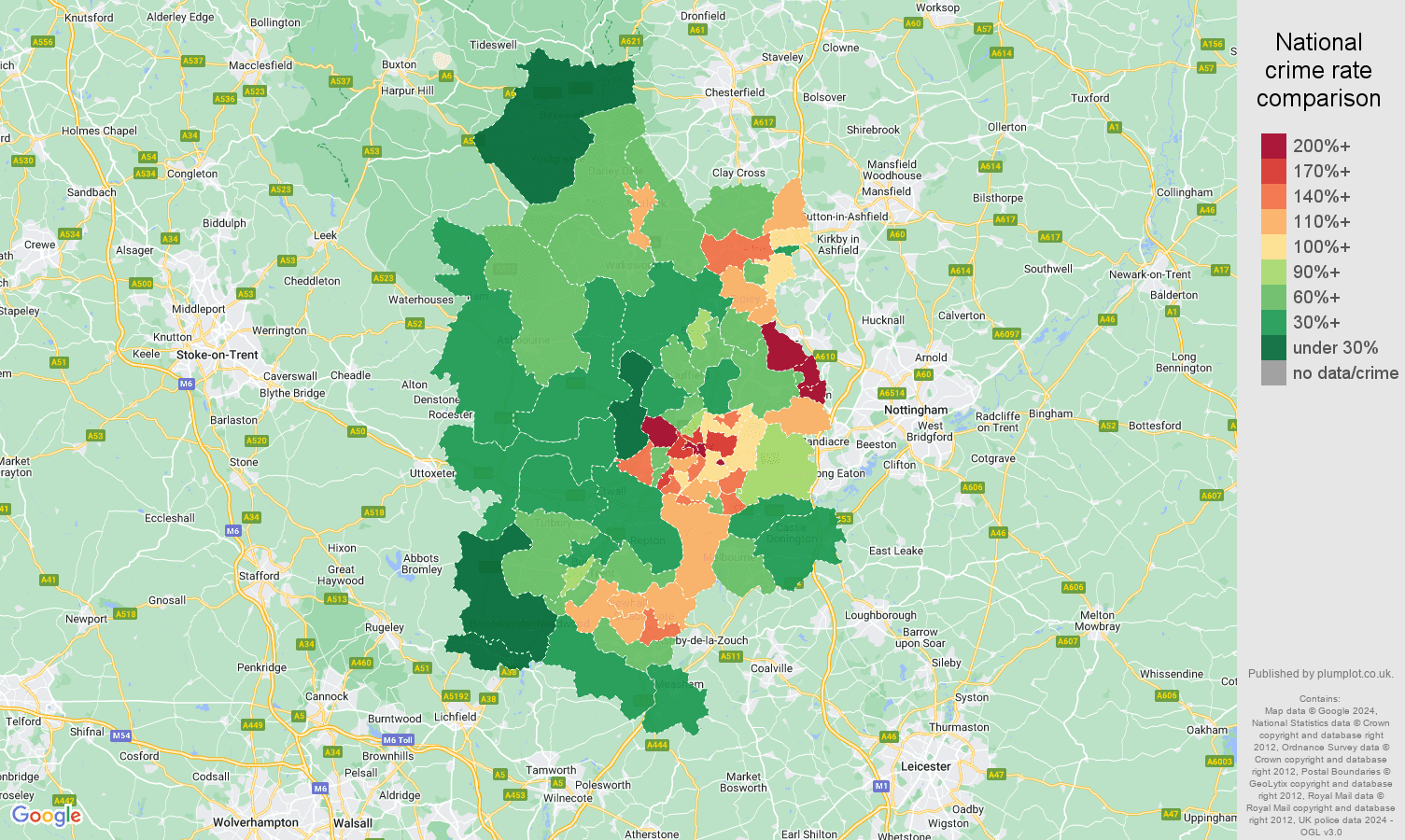 Derby antisocial behaviour crime rate comparison map