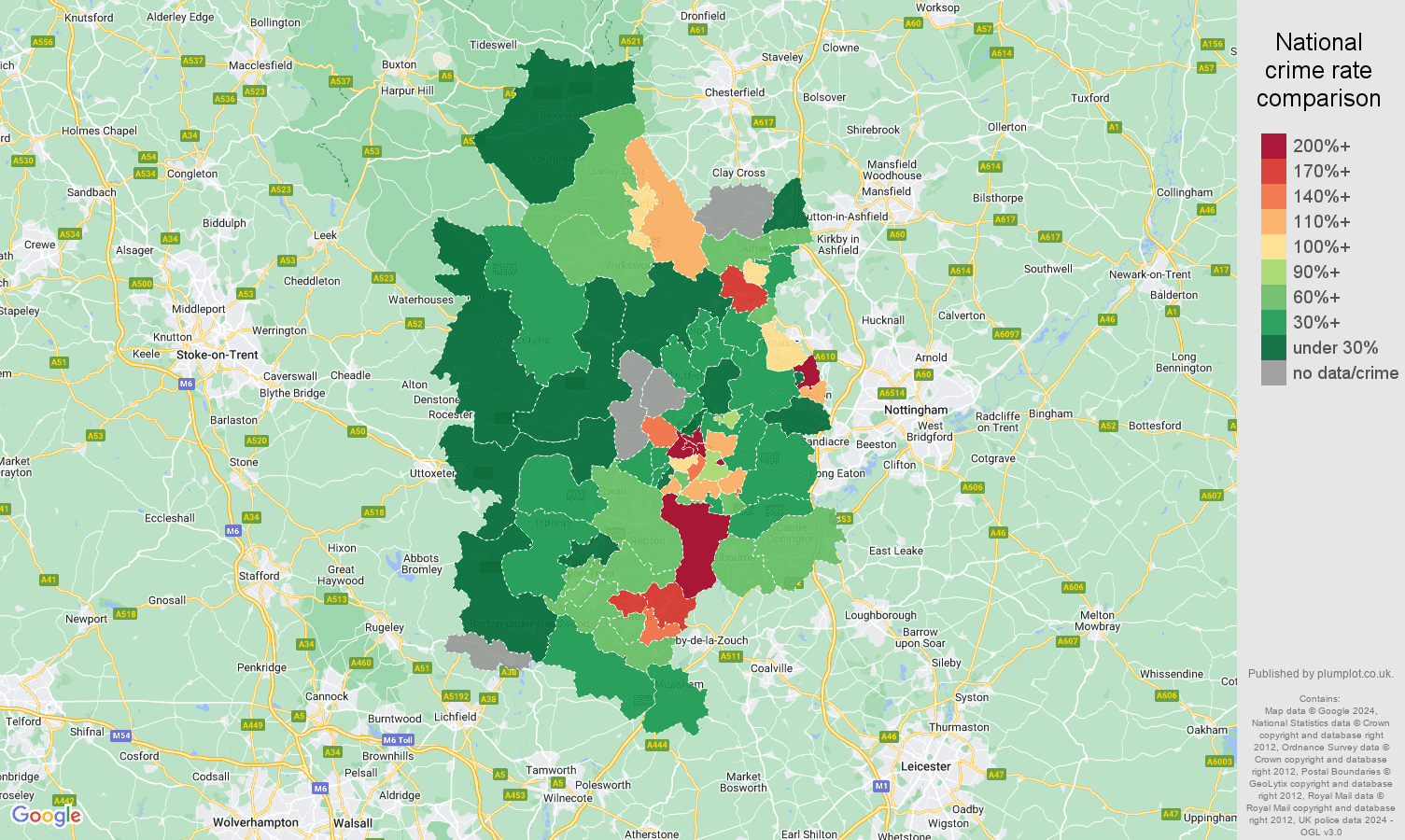 Derby drugs crime rate comparison map