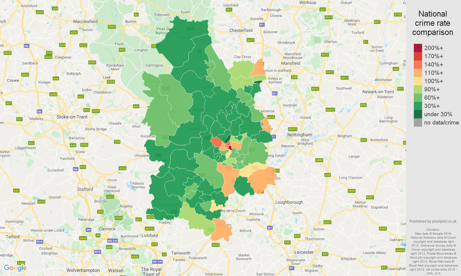 Derby other theft crime rate comparison map
