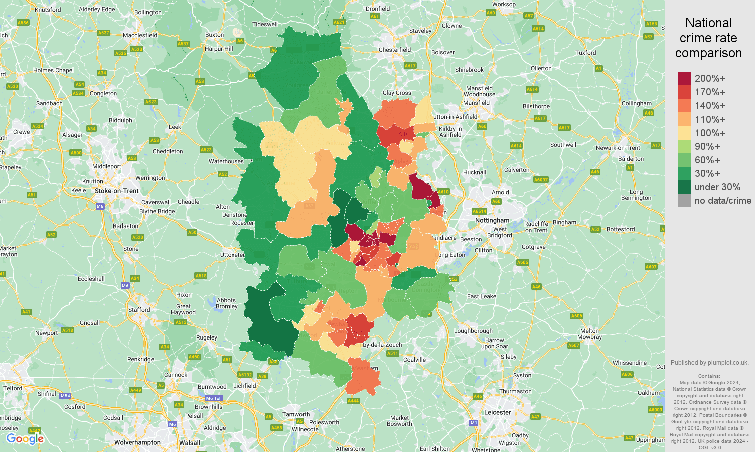 Derby public order crime rate comparison map