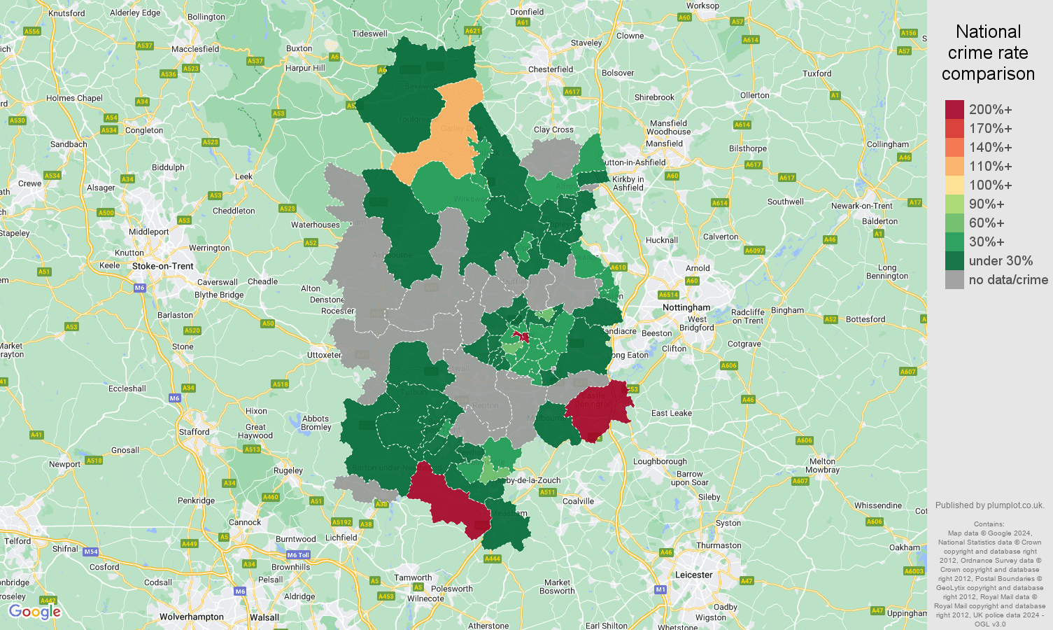 Derby theft from the person crime rate comparison map