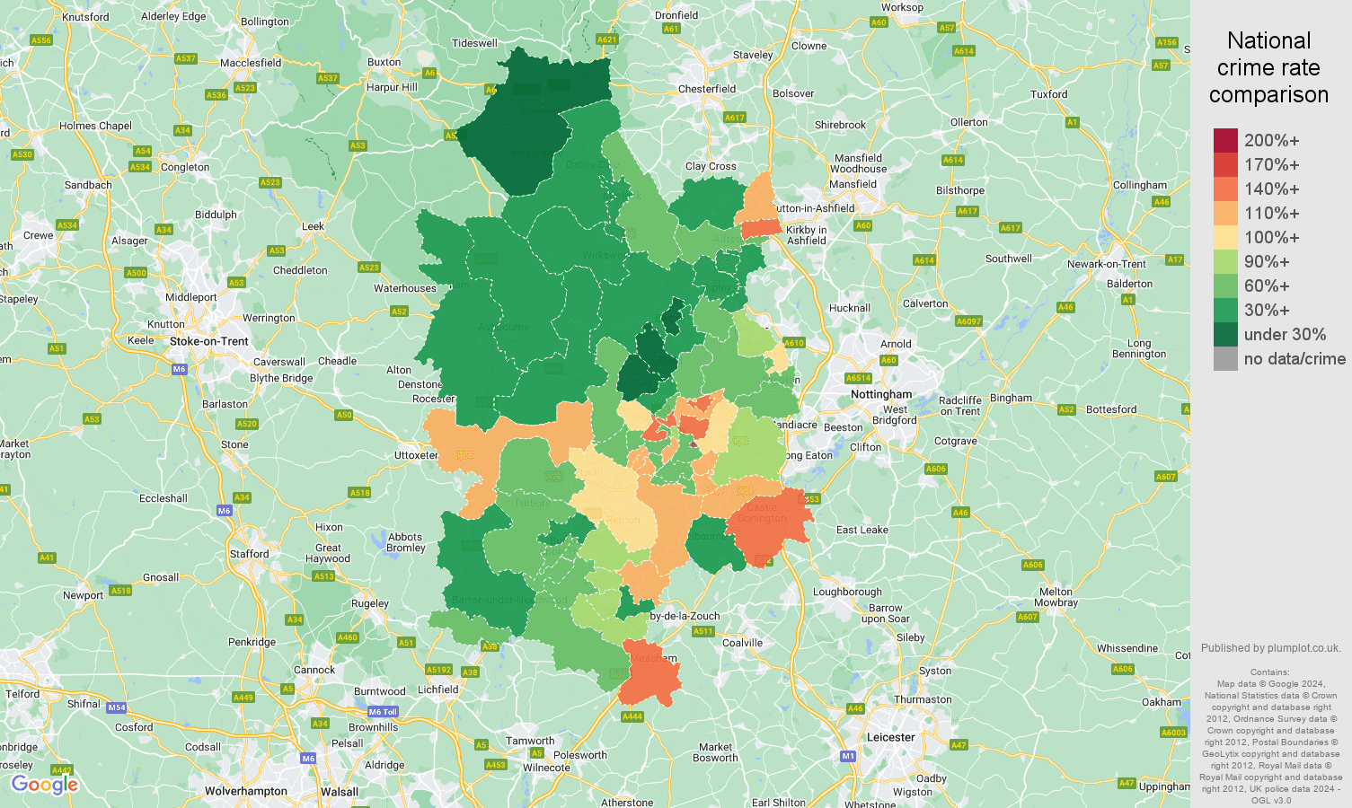 Derby vehicle crime rate comparison map
