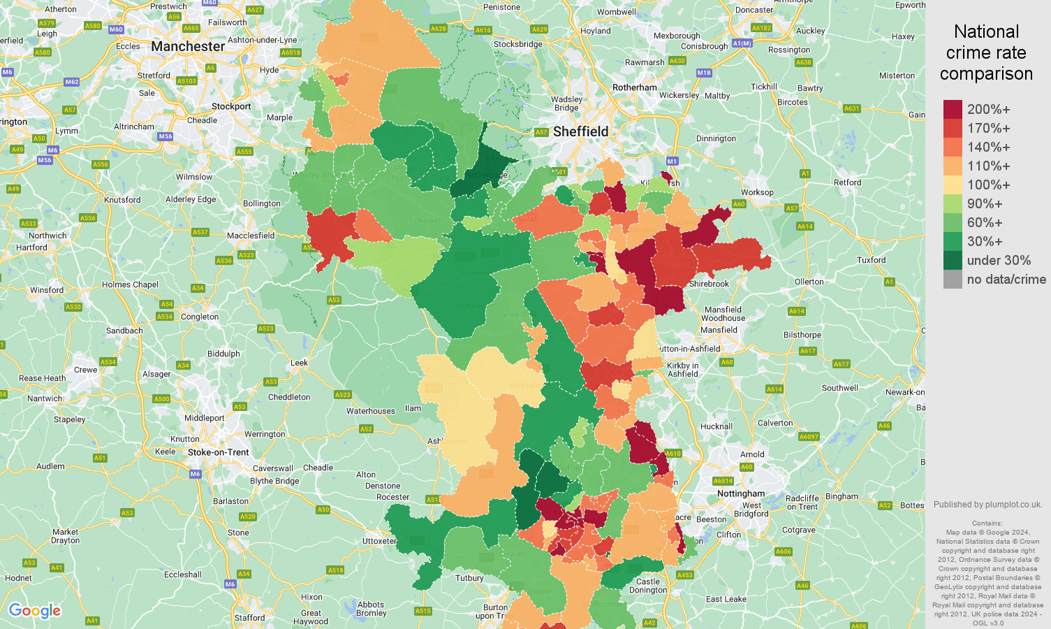 Derbyshire public order crime rate comparison map