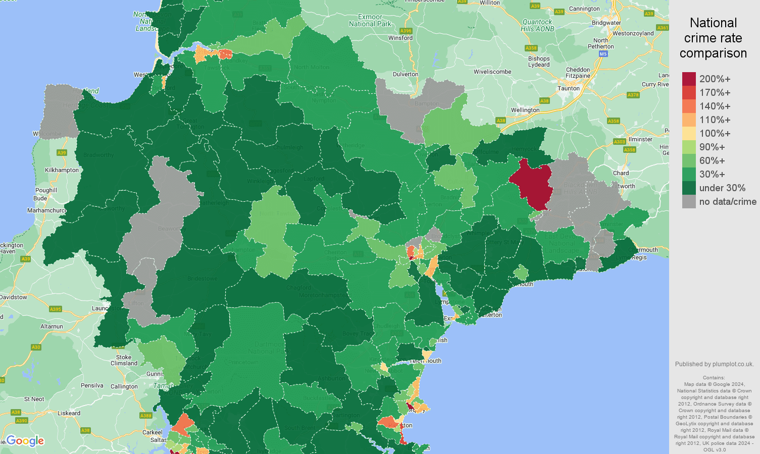 Devon drugs crime rate comparison map