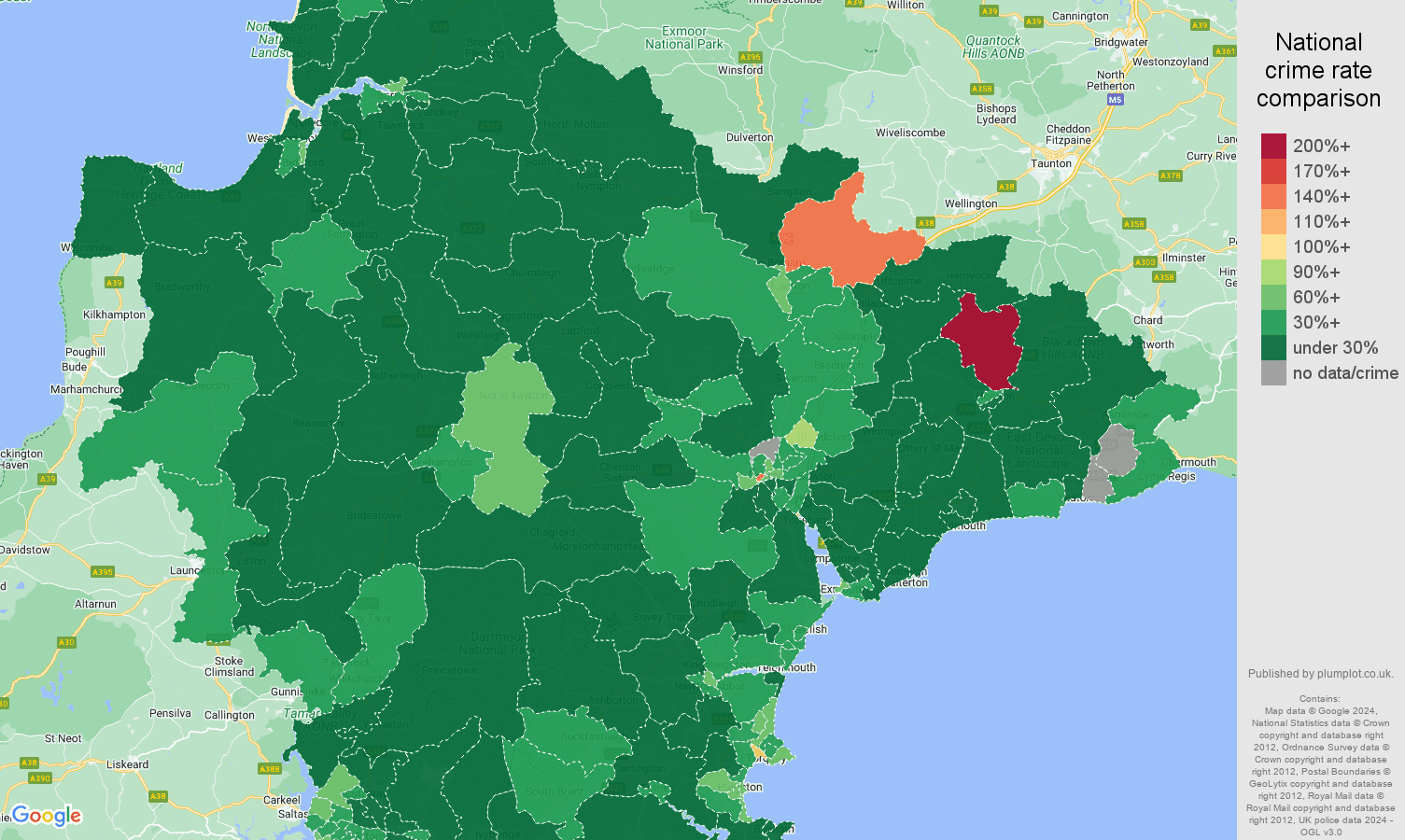 Devon public order crime rate comparison map