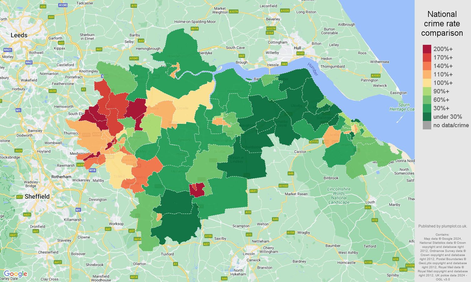 Doncaster antisocial behaviour crime rate comparison map